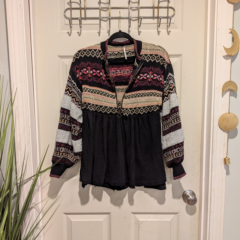 Free People Black and Gold Knit Cardigan - Picture 4 of 9